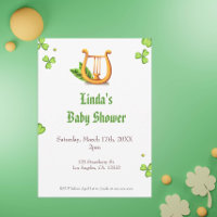 Irish Golden Harp Neutral Baby Shower Invitation