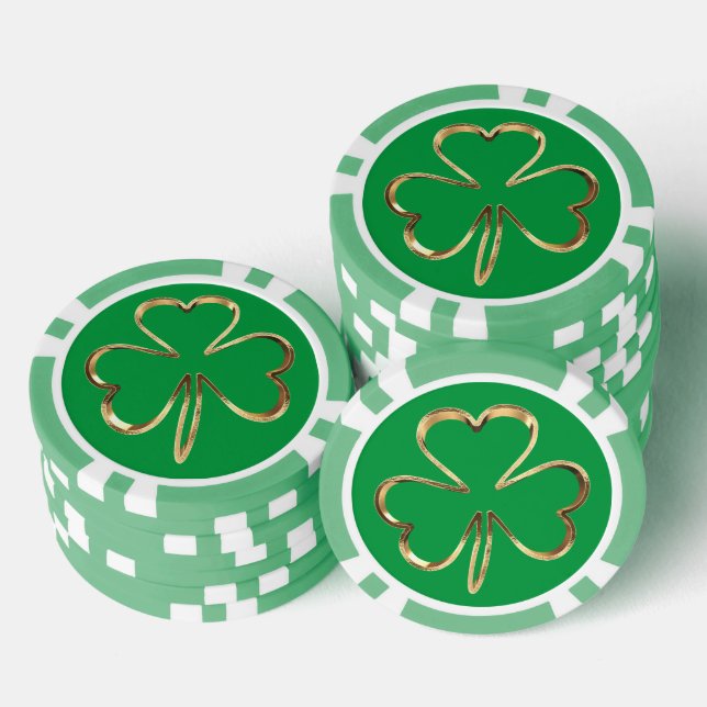 Irish Good Luck Clover Green Gold Shamrock Poker Chips (Stack)
