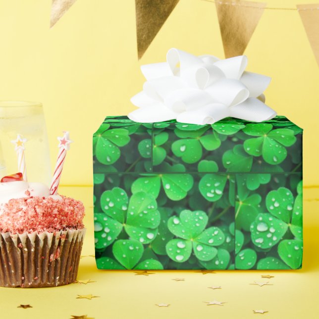 Irish Good Luck Four-Leaf Clovers Wrapping Paper (Birthday Party)