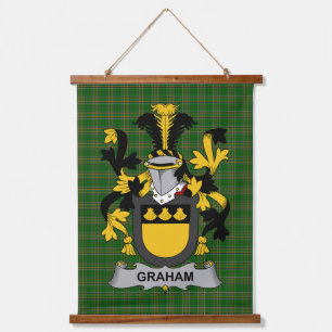 Irish Graham or Grahan Coat of Arms Family Crest Hanging Tapestry