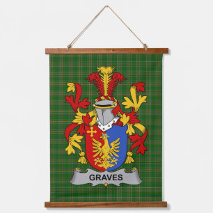 Irish Graves or Greaves Coat of Arms Family Crest Hanging Tapestry