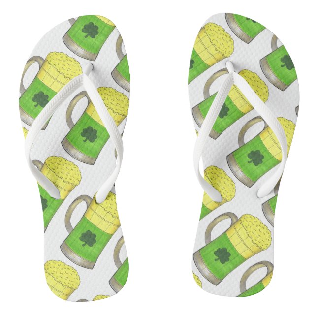 Irish Green Beer Mug St. Paddy's Day Bottoms Up Flip Flops (Footbed)