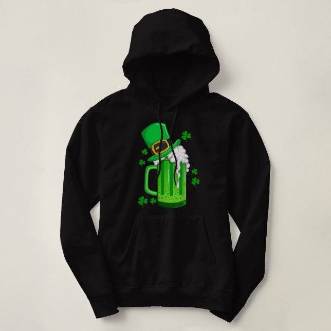 Irish Green Beer With Hat St. Patrick's Day Funny  Hoodie (Design Front)
