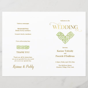 Irish green Celtic Knot & gold wedding program