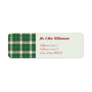 irish Green Christmas Plaid Return Address
