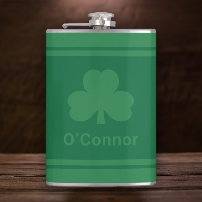 Irish Green Clover Personalised Last Name Hip Flask (Creator Uploaded)
