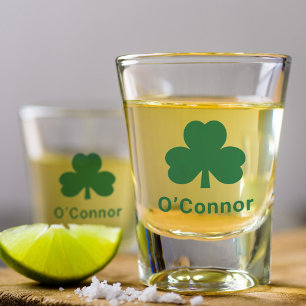 Irish Green Clover Personalised Last Name Shot Glass