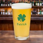 Irish Green Clover Personalised Monogram Name Beer Glass<br><div class="desc">Custom 4-leaf clover / shamrock pint glass for beer has a simple first or last name monogram that can be personalised. Makes a great wedding party gift for the groomsmen or present for your favourite Irish lad. A perfect accessory to celebrate St. Patrick's Day!</div>