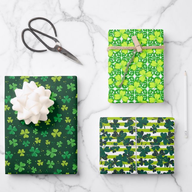 Irish Green Clover  Wrapping Paper Sheet (Front)
