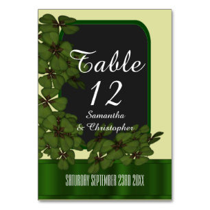Irish green, cream and shamrock wedding table number