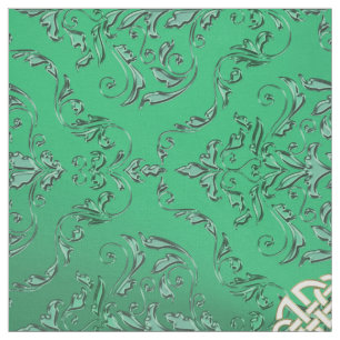 Irish Green Damask With White Gold  Celtic Knot Fabric