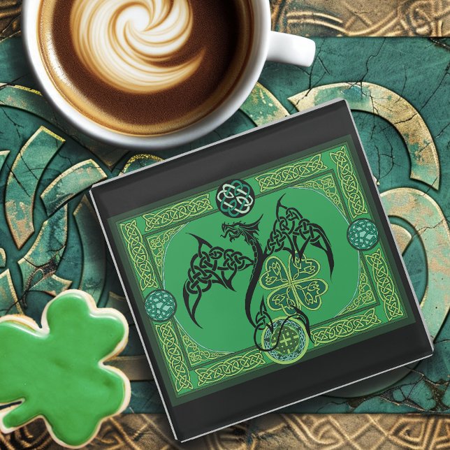Irish Green Dragon Celtic  Glass Coaster (Creator Uploaded)