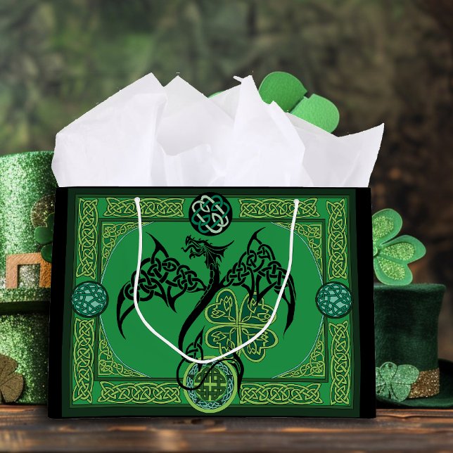 Irish Green Dragon Celtic Large Gift Bag (Creator Uploaded)