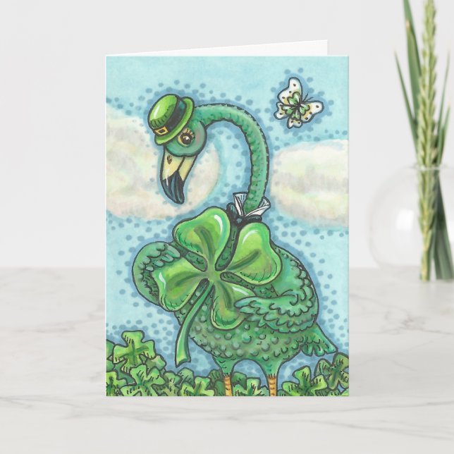Irish Green Flamingo ST. PATRICK'S DAY CARD Verse (Front)