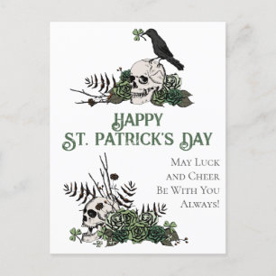 Irish Green Floral Skulls Happy St. Patrick's Day Postcard