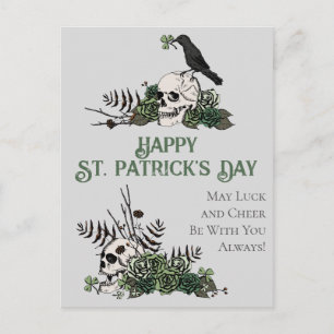 Irish Green Floral Skulls Happy St. Patrick's Postcard