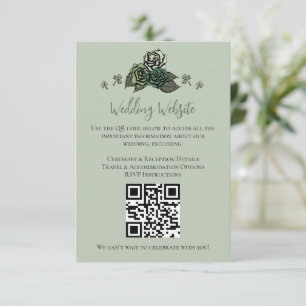 Irish Green Floral Skulls Wedding Website QR Code Enclosure Card