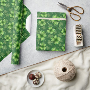 Irish Green Four Leaf Clover Wrapping Paper