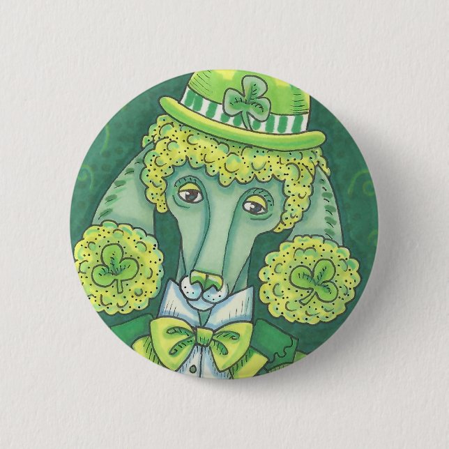 IRISH GREEN FRENCH POODLE, DOG BUTTON Round (Front)