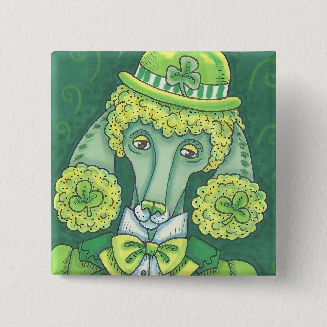 IRISH GREEN FRENCH POODLE, DOG BUTTON Square (Front)