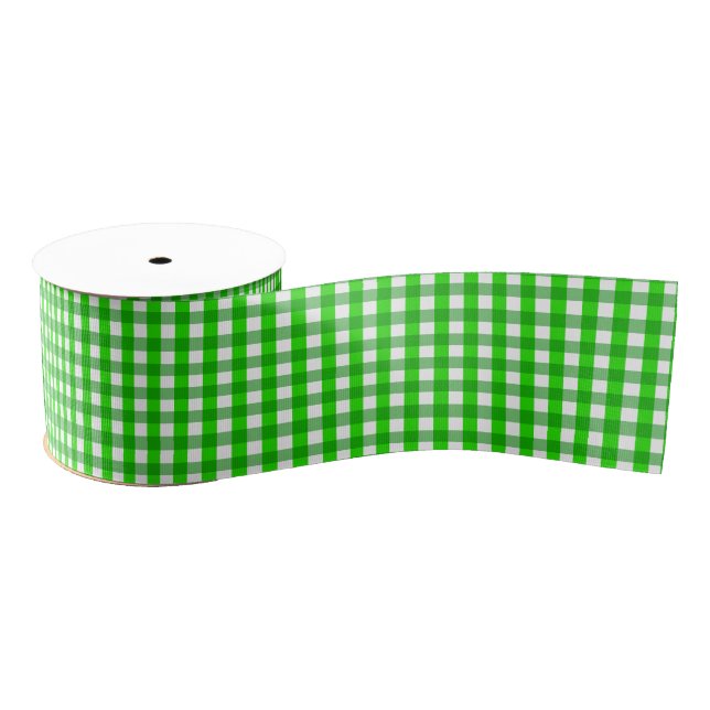 Irish Green Gingham Plaid Patterned Grosgrain Ribbon (Spool)