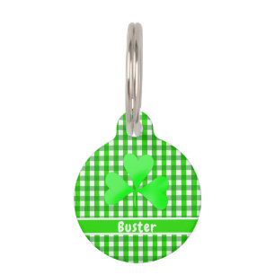 Irish Green Gingham Plaid Patterned Pet Tag
