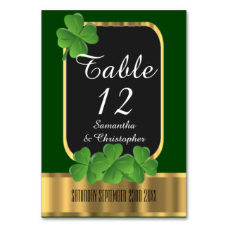 Irish green, gold and shamrock wedding table number