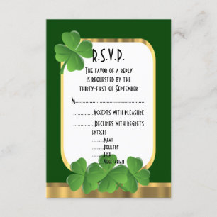 Irish green, gold shamrock wedding R.S.V.P RSVP Card