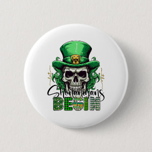 Irish Green Let The Shenanigans Begin Retro St Pat 6 Cm Round Badge