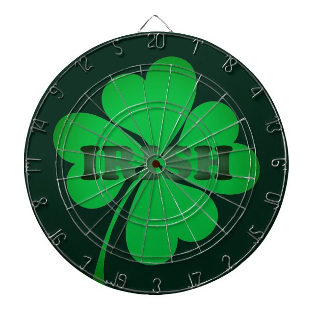 Irish green modern typography clover shamrock dartboard (Front)