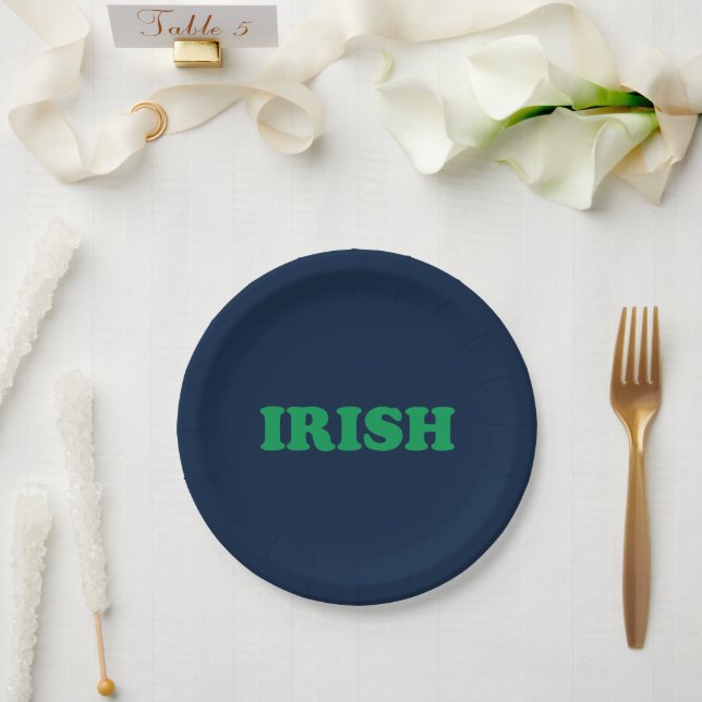  Irish green navy blue modern Saint Patrick's Day Paper Plate (Wedding)