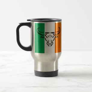 IRISH Green Orange with Cool BULL / TAURUS Zodiac  Travel Mug