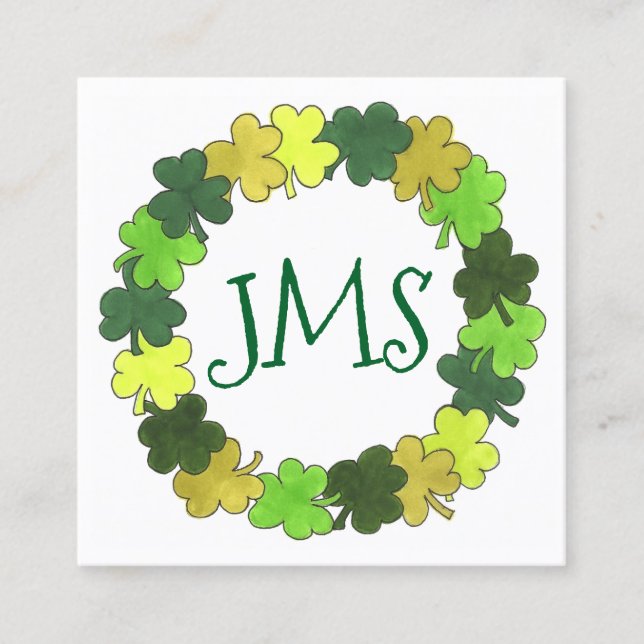 Irish Green Shamrock Clover Luck St. Patrick's Day Square Business Card (Front)