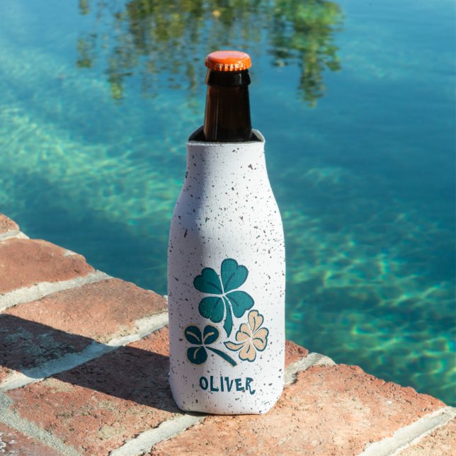 Irish Green Shamrock Clover Personalised   Bottle Cooler (In Situ Pool)