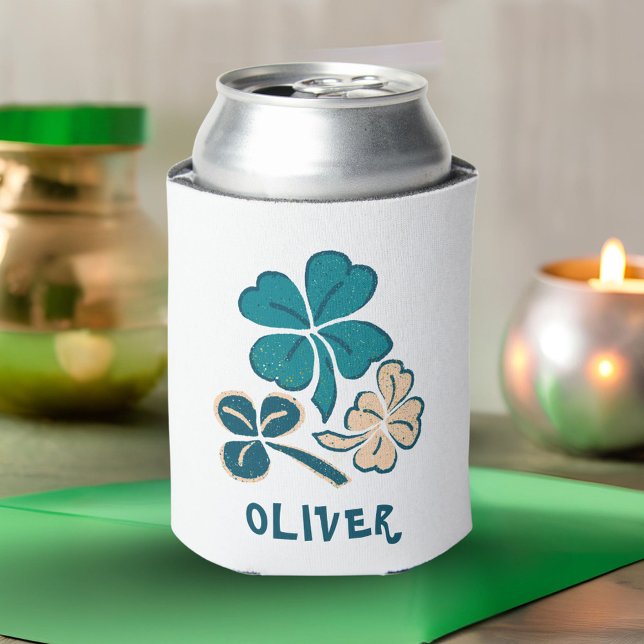 Irish Green Shamrock Clover Personalised Can Cooler (Creator Uploaded)
