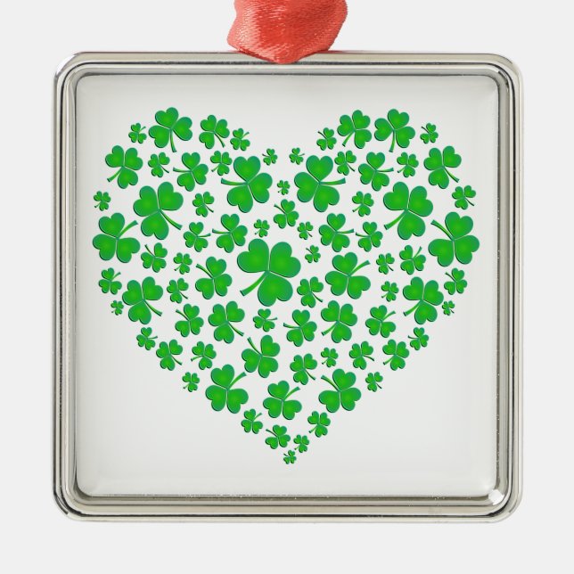 Irish Green Shamrock Heart Metal Tree Decoration (Front)