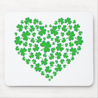 Irish Green Shamrock Heart Mouse Mat