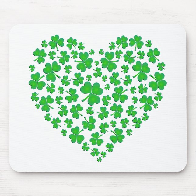 Irish Green Shamrock Heart Mouse Mat (Front)
