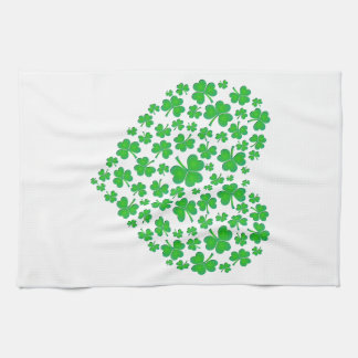 Irish Green Shamrock Heart Tea Towel