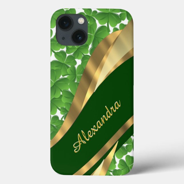 Irish green shamrock pattern personalised Case-Mate iPhone case (Back)