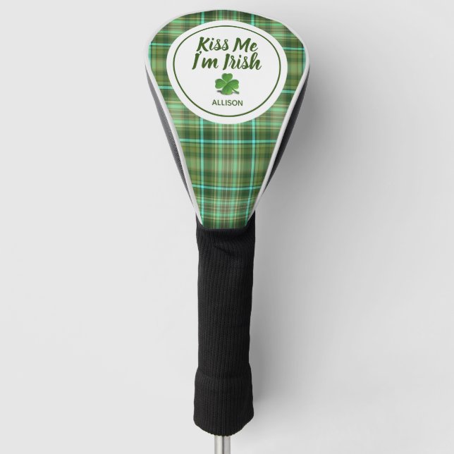 Irish Green Shamrock St Patricks Day Monogram Golf Head Cover (Front)