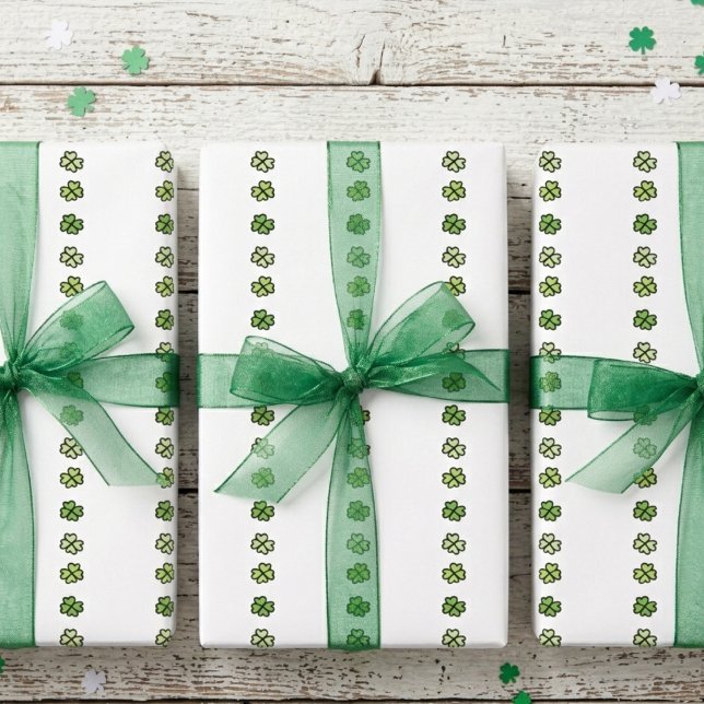 Irish Green Shamrock Stripes Wrapping Paper (Irish Wrapping Paper for Elegant St Patrick's Day Party. Festive Green Four Leaf Clover Stripes)