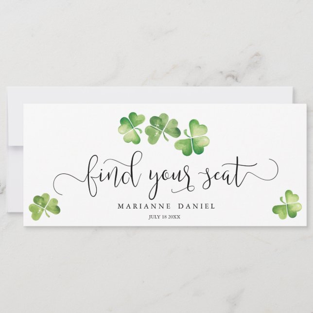 Irish green shamrock wedding find your seat sign (Front)