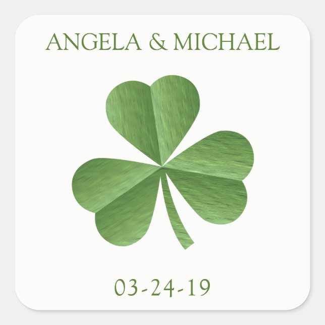 Irish Green Shamrock Wedding Square Sticker (Front)
