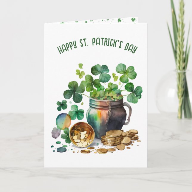 Irish Green Shamrocks and Coin Card (Front)