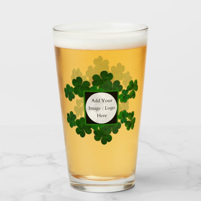 Irish Green Shamrocks Clover Logo Template Glass (Front Filled)