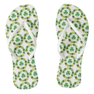 Irish Green Shamrocks St. Patrick's Day Wreath Flip Flops