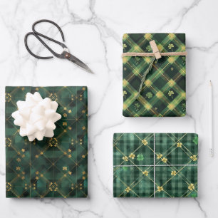 Irish Green St. Patrick Tartan Plaid set 1 Wrapping Paper Sheet