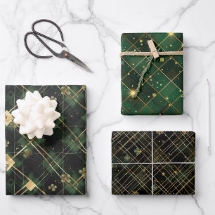 Irish Green St. Patrick Tartan Plaid set 2 Wrapping Paper Sheet
