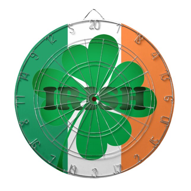 Irish green typography lucky four leaf clover flag dartboard (Front)